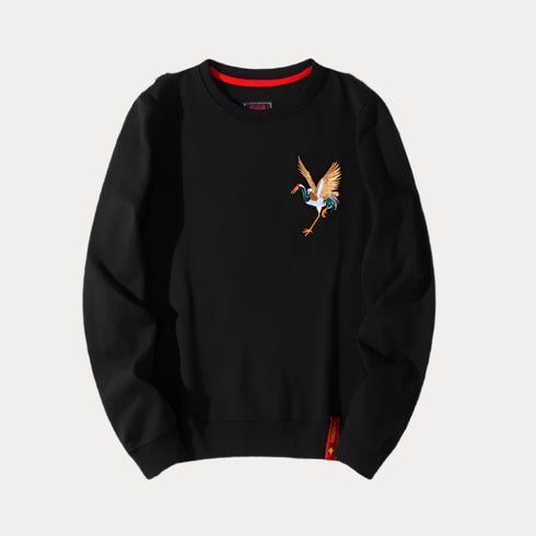 Crane Embroidery Hoodies Sukajan Oversized Sweatshirt